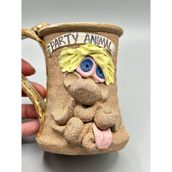 Vintage Ugly Face Mug "Party Animal" Handcrafted Art Pottery Mug Coffee Mug - Picture 9 of 12
